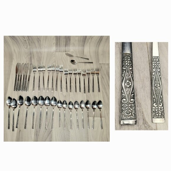 VTG Rogers Co Stainless Korea Flatware Floral Stanley Roberts Srb274 - 39 Pieces - Picture 1 of 15